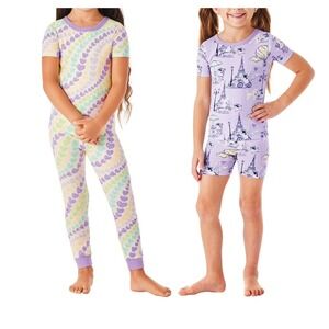 Members Mark Girls Organic Cotton Pajamas 4-Piece Purple Multi Pack Size 5T